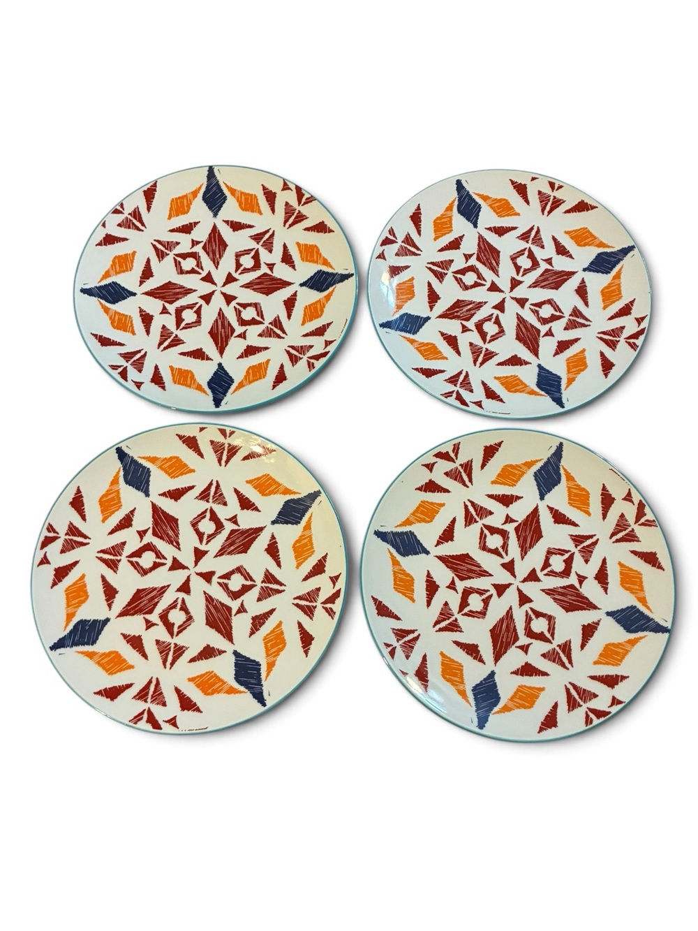 Set of 4 Kirkland's Caliente Ceramic Salad Plates 8.25" Southwestern Geometric